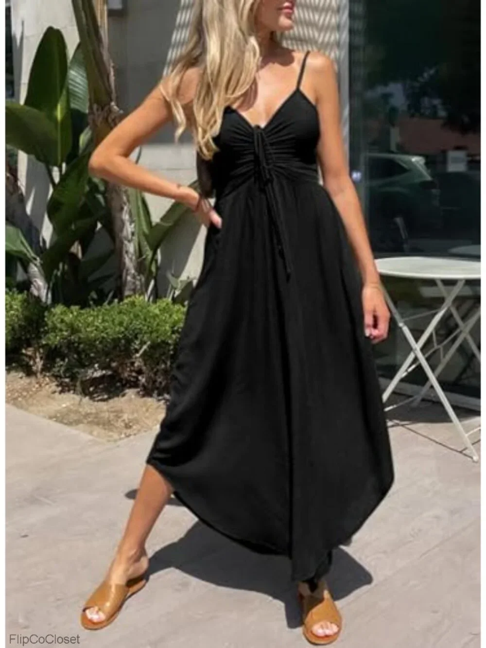 Spaghetti Strap Wide Leg Jumpsuit Romper with Pockets
